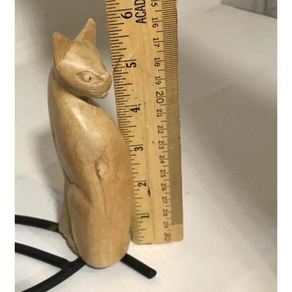Cat & Mouse Candle Holder Wood and Metal Modern Unique 6" tall - Picture 8 of 8